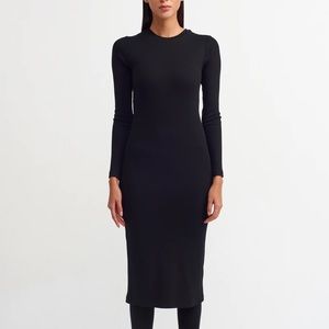 ZARA TRAFALUC Long Sleeve Bodycon Black Midi Dress